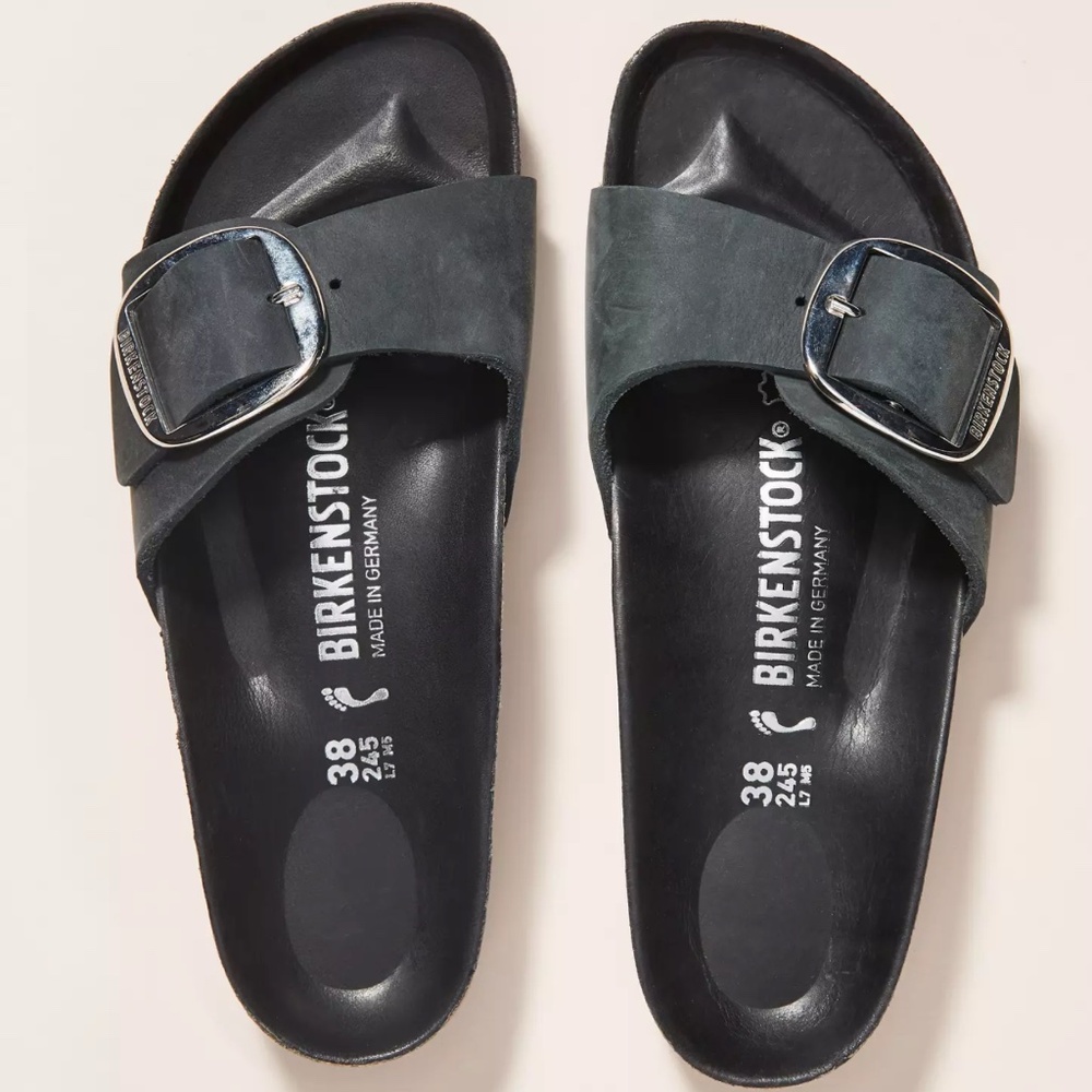 NEW Size 8 / 39 Birkenstock Madrid Big Buckle Leather Sandal Narrow Black